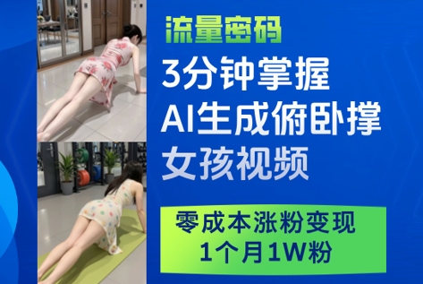 【2025.05.05】3分钟掌握AI生成俯卧撑女孩视频，零成本涨粉变现，1个月1W粉百度网盘免费下载-芽米宝库