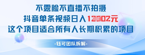 【2025.05.10】不露脸不直播不拍摄，抖音单条视频日入1000+，这个项目适合所有人，长期积累的项目百度网盘免费下载-芽米宝库