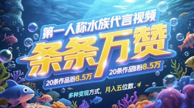 【2025.05.11】第一人称水族代言视频，条条万赞，20条作品涨粉7.8W，多种变现方式月入五位数百度网盘免费下载-芽米宝库