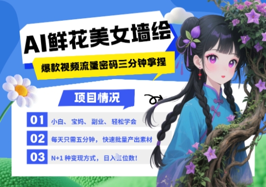 图片[1]-【2025.05.11】AI+墙绘+美女+鲜花，2025最火流量密码，小白三分钟学会，N种变现渠道，月入五位数百度网盘免费下载-芽米宝库