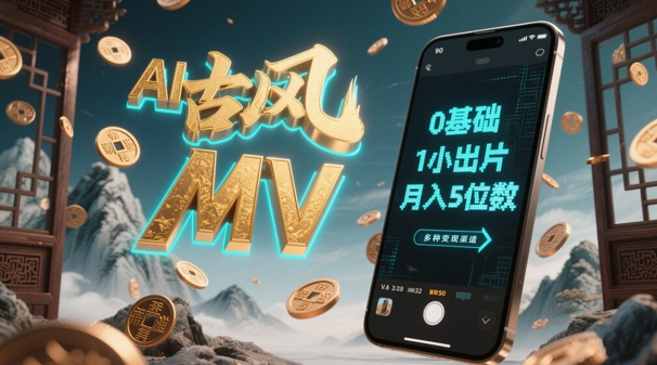 【2025.05.14】AI一键生成古风音乐MV，0剪辑基础1小时出片，多种变现渠道，一部手机月入5位数百度网盘免费下载-芽米宝库