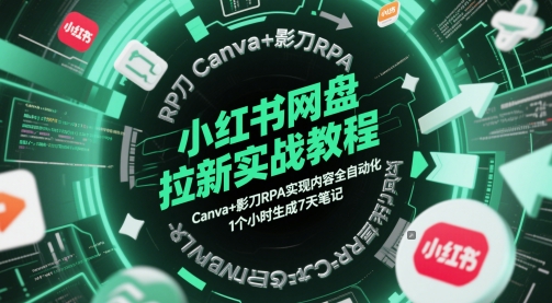 【2025.05.20】小红书网盘拉新实战教程，Canva+影刀RPA实现内容全自动化，1个小时生成7天笔记百度网盘免费下载-芽米宝库