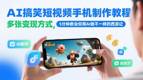 图片[1]-【2025.05.21】AI搞笑短视频手机制作教程，多张变现方式，5分钟教会你用AI做不一样的西游记百度网盘免费下载-芽米宝库