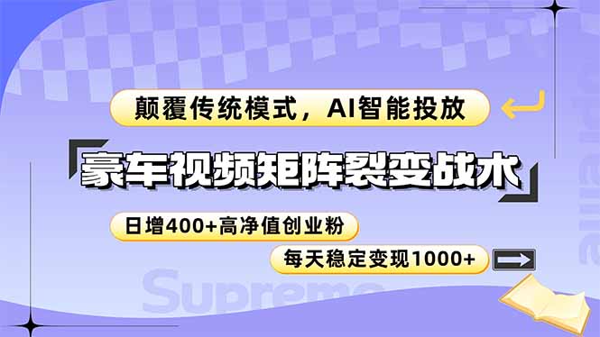【2025.05.28】豪车视频矩阵裂变战术，颠覆传统模式，AI智能投放，日增400+高净值创业粉百度网盘免费下载-芽米宝库