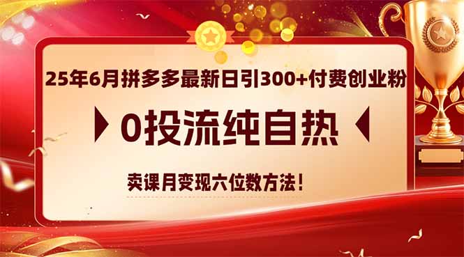【2025.06.07】2025年6月拼多多最新日引300+付费创业粉，0投流纯自热 卖课月变现六位数方法百度网盘免费下载-芽米宝库