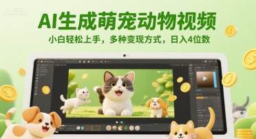 图片[1]-【2025.06.09】AI生成萌宠动物视频，小白轻松上手，多种变现方式，日入4位数百度网盘免费下载-芽米宝库