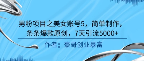 图片[1]-【2025.06.15】男粉项目之美女账号5，简单制作，条条爆款原创，7天引流5000+百度网盘免费下载-芽米宝库