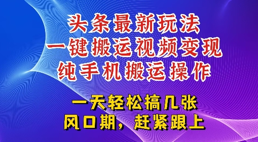 【2025.06.29】今日头条最新玩法，一键搬运视频也能轻松变现，随随便便就爆百W流量，新风口新玩法百度网盘免费下载-芽米宝库