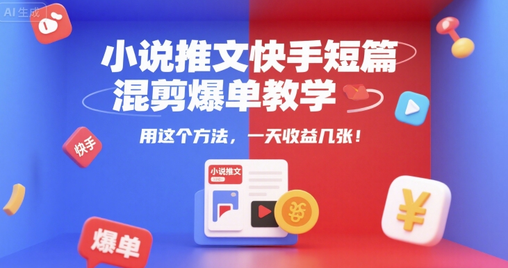【2025.07.12】小说推文快手短篇混剪爆单教学，用这个方法，一天收益几张百度网盘免费下载-芽米宝库