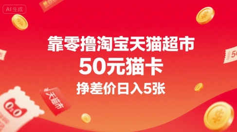 【2025.07.17】靠零撸淘宝天猫超市50元猫卡，挣差价日入500+百度网盘免费下载-芽米宝库