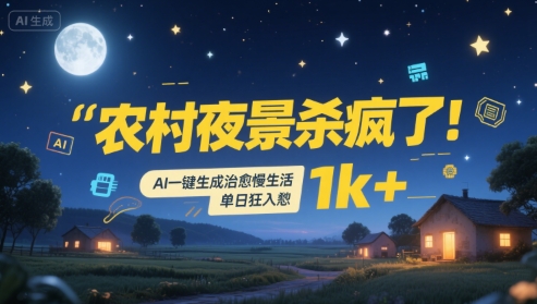 图片[1]-【2025.07.19】农村夜景杀疯了！AI一键生成治愈系慢生活，单日狂入1k+百度网盘免费下载-芽米宝库