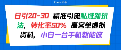 【2025.07.27】日引 20-30 精准引流私域新玩法，转化率50% 高客单虚拟资料，小白一台手机就能做百度网盘免费下载-芽米宝库