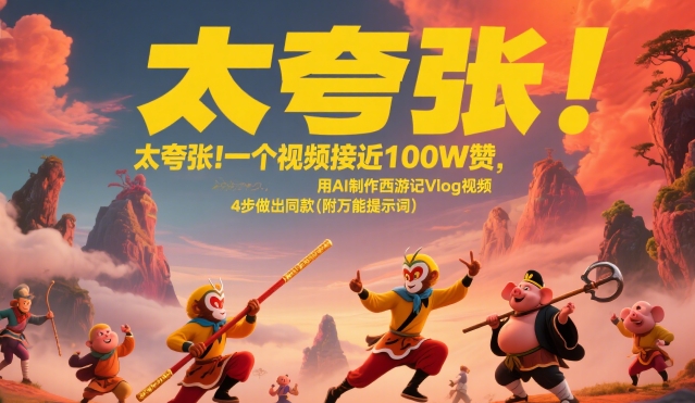 【2025.07.27】太夸张！一个视频接近100W赞，用AI制作西游记Vlog视频，全流程拆解来了(附万能提示词)百度网盘免费下载-芽米宝库