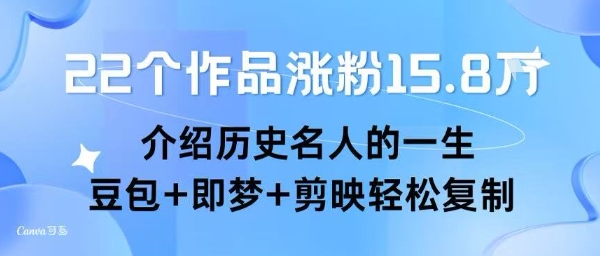 图片[1]-【2025.07.29】22个作品涨粉15.8W ，介绍历史名人的一生 ， 豆包+即梦+剪映轻松复制百度网盘免费下载-芽米宝库