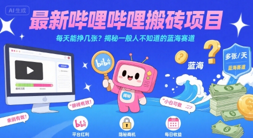 图片[1]-【2025.07.31】最新哔哩哔哩B站搬砖项目，每天能挣几张？揭秘一般人不知道的蓝海赛道百度网盘免费下载-芽米宝库
