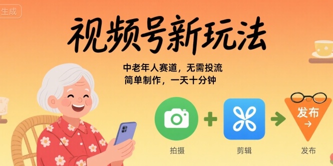 图片[1]-【2025.08.04】视频号新玩法，中老年人赛道，无需投流，简单制作，一天十分钟，月入1W百度网盘免费下载-芽米宝库