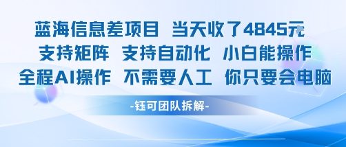 【2025.08.07】蓝海信息差项目当天收米1k+ 支持矩阵支持自动化小白能操作全程AI操作不需要人工你只要会电脑百度网盘免费下载-芽米宝库