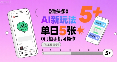 【2025.08.07】微头条AI新玩法，小白单日5张+，0门槛手机可操作【附工具指令】百度网盘免费下载-芽米宝库