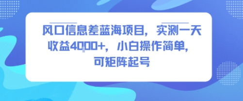 图片[1]-【2025.08.10】风口信息差蓝海项目，实测一天收益4k+，小白操作简单，可矩阵起号百度网盘免费下载-芽米宝库