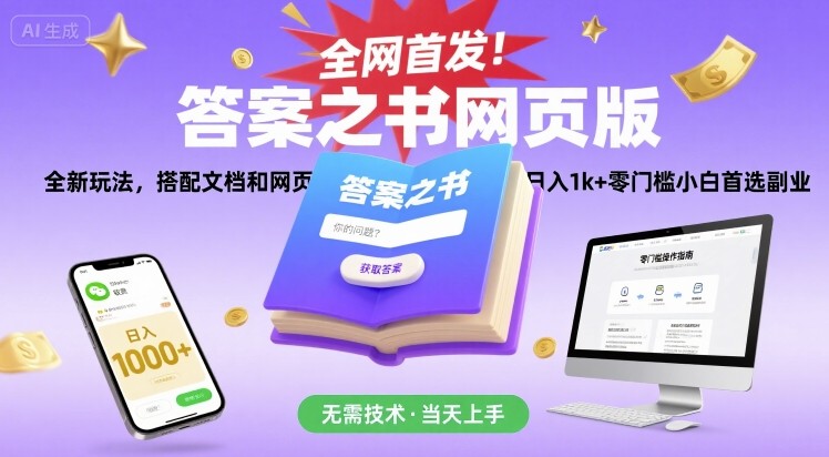 图片[1]-【2025.08.11】全网首发！答案之书网页版，全新玩法，搭配文档和网页，日入1k+零门槛小白首选副业百度网盘免费下载-芽米宝库
