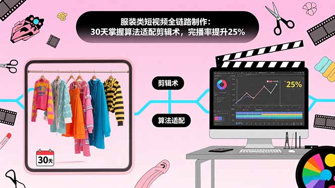 【2025.08.12】服装类短视频全链路制作：30天掌握算法适配剪辑术，完播率提升25%百度网盘免费下载-芽米宝库