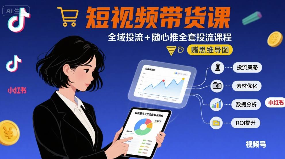 【2025.08.27】最新短视频带货课，全域投流+随心推全套投流课程+思维导图百度网盘免费下载-芽米宝库