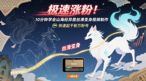 【2025.08.27】极速涨粉！10分钟学会山海经异兽丝滑变身视频制作，快速起千粉万粉号百度网盘免费下载-芽米宝库
